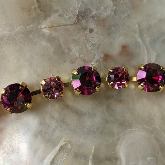 Metallic Pink Fuschia & Rose AB Swarovski Crystals in 14k Gold Plated Bracelet - Picture 3 of 5
